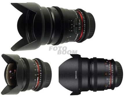 Kit 3 lentes 8mm/16mm/35mm VDSLR Canon